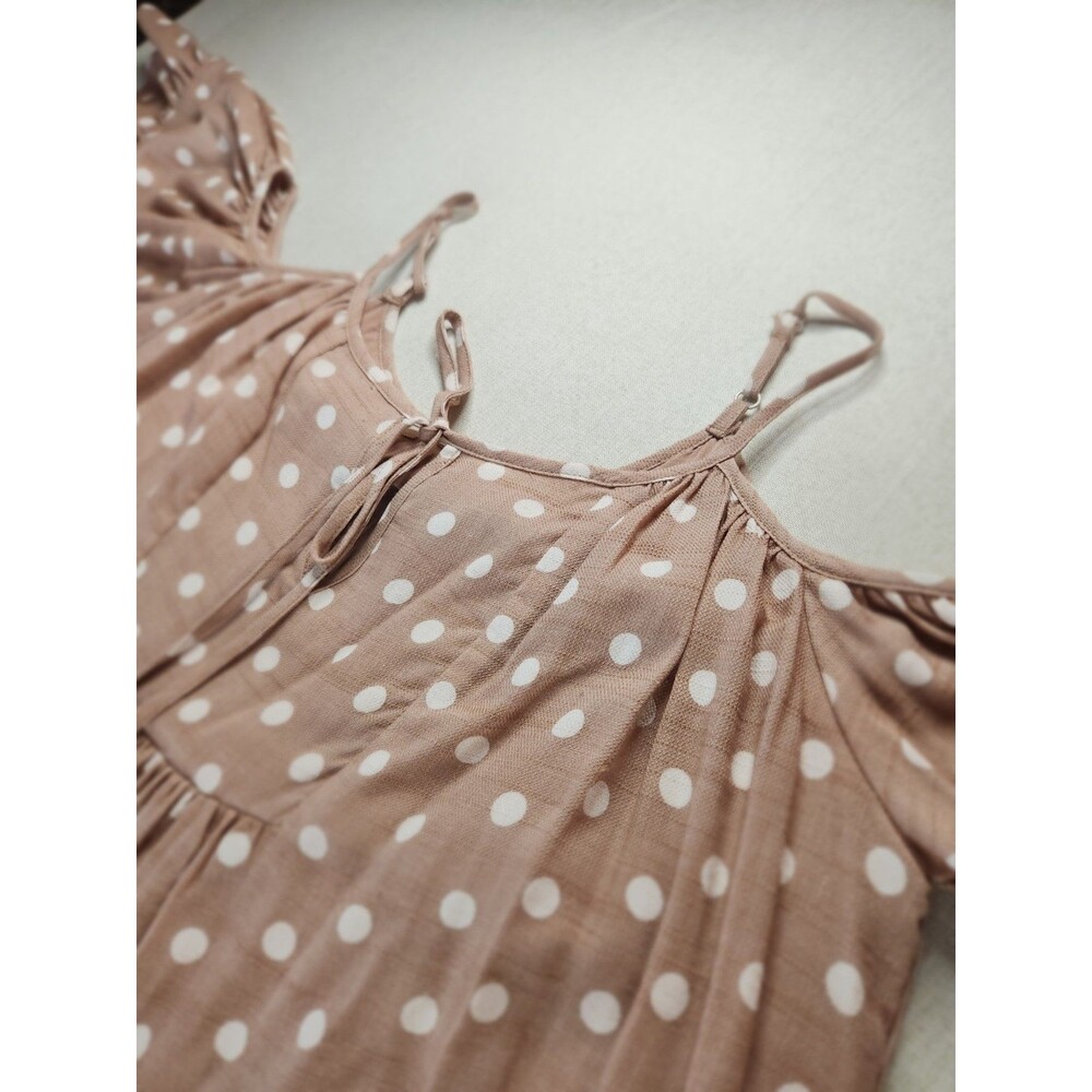 Mustard Seed Off-Shoulder Polka Dot Ruffle Tie Lined Blouse S S18564  #014